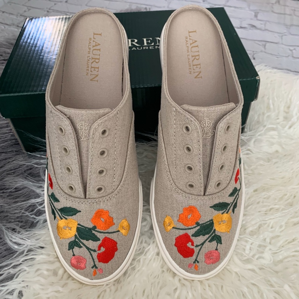Ralph Lauren Jaida Linen Sneakers Shoe Slide 7 - Picture 2 of 8